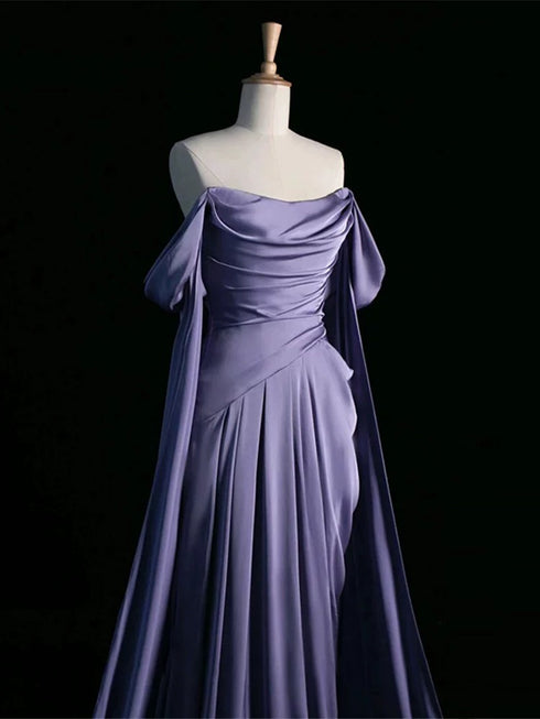 Gothic Purple Evening Gown - Purple Dress for Wedding - Off Shoulder Wedding Dress Plus Size
